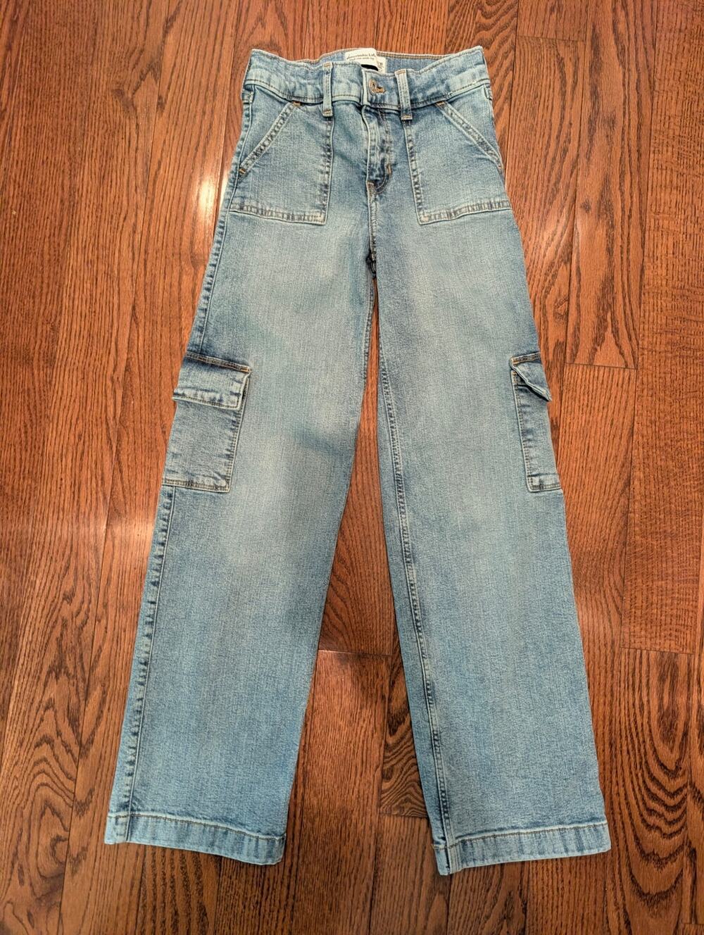 Abercrombie Kids Girls Bottoms, High Rise Cargo Wide Leg Jeans, Sz 9/10 Long